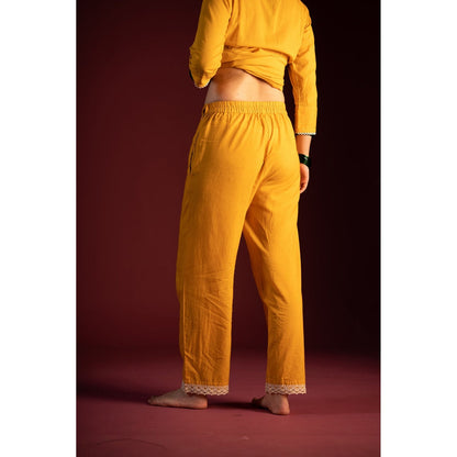 PANTS AND PAJAMAS Mustard Brahspati Chikan Kurta