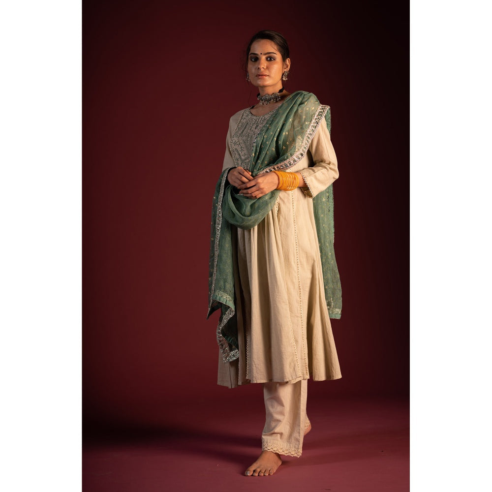 PANTS AND PAJAMAS Sage Green Prithvi Chikan Kurta