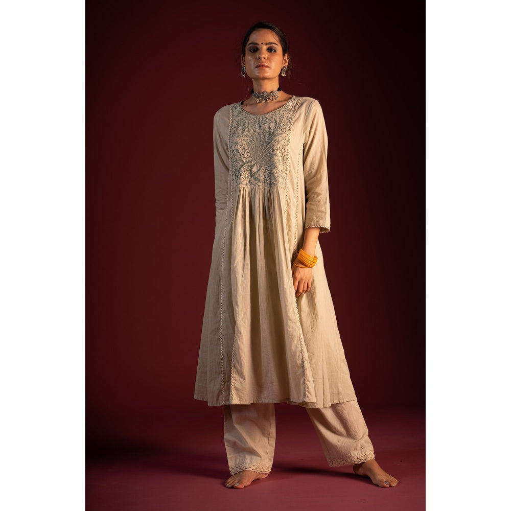 PANTS AND PAJAMAS Sage Green Prithvi Chikan Kurta