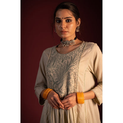 PANTS AND PAJAMAS Sage Green Prithvi Chikan Kurta