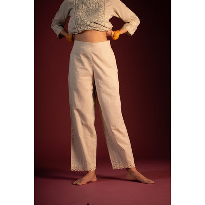 PANTS AND PAJAMAS Sage Green Prithvi Chikan Kurta