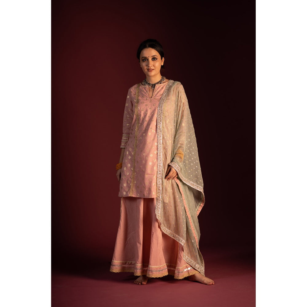PANTS AND PAJAMAS Pink Varun Zardozi Printed & Embroidered Kurta
