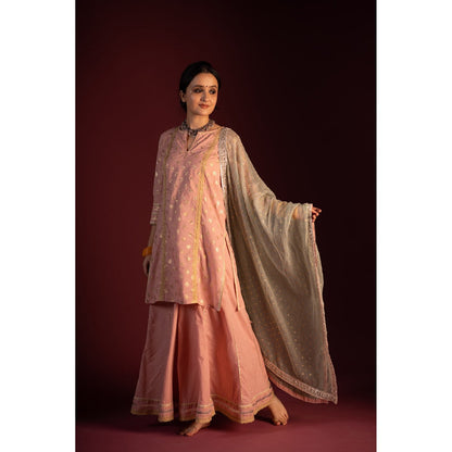 PANTS AND PAJAMAS Pink Varun Zardozi Printed & Embroidered Kurta