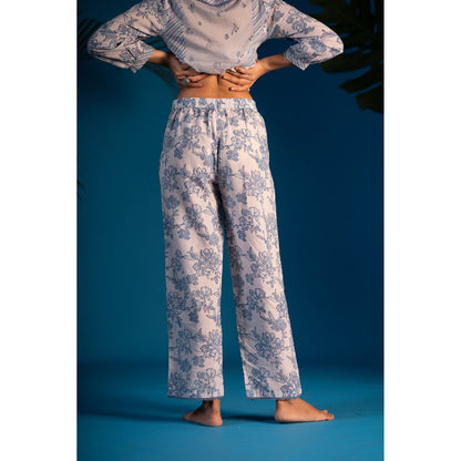 PANTS AND PAJAMAS Blue Nora Block Printed Cotton Top