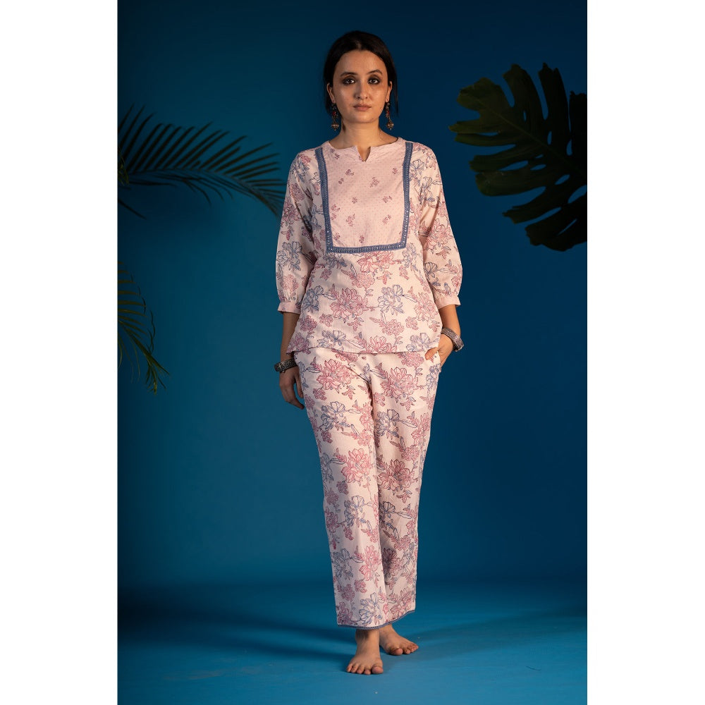 PANTS AND PAJAMAS Pink Jasmin Block Printed Cotton Top