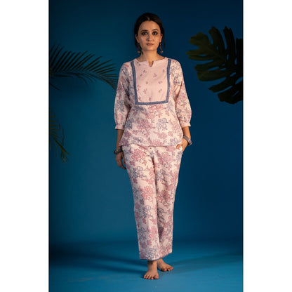 PANTS AND PAJAMAS Pink Jasmin Block Printed Cotton Top
