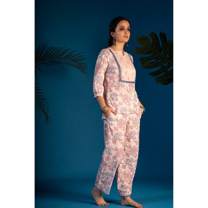 PANTS AND PAJAMAS Pink Jasmin Block Printed Cotton Top