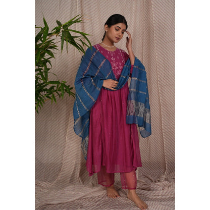 PANTS AND PAJAMAS Berry Chikan Embroidered Kurta (Set of 3)