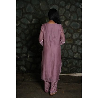 PANTS AND PAJAMAS Purple Chikan Embroidered Kurta (Set of 3)