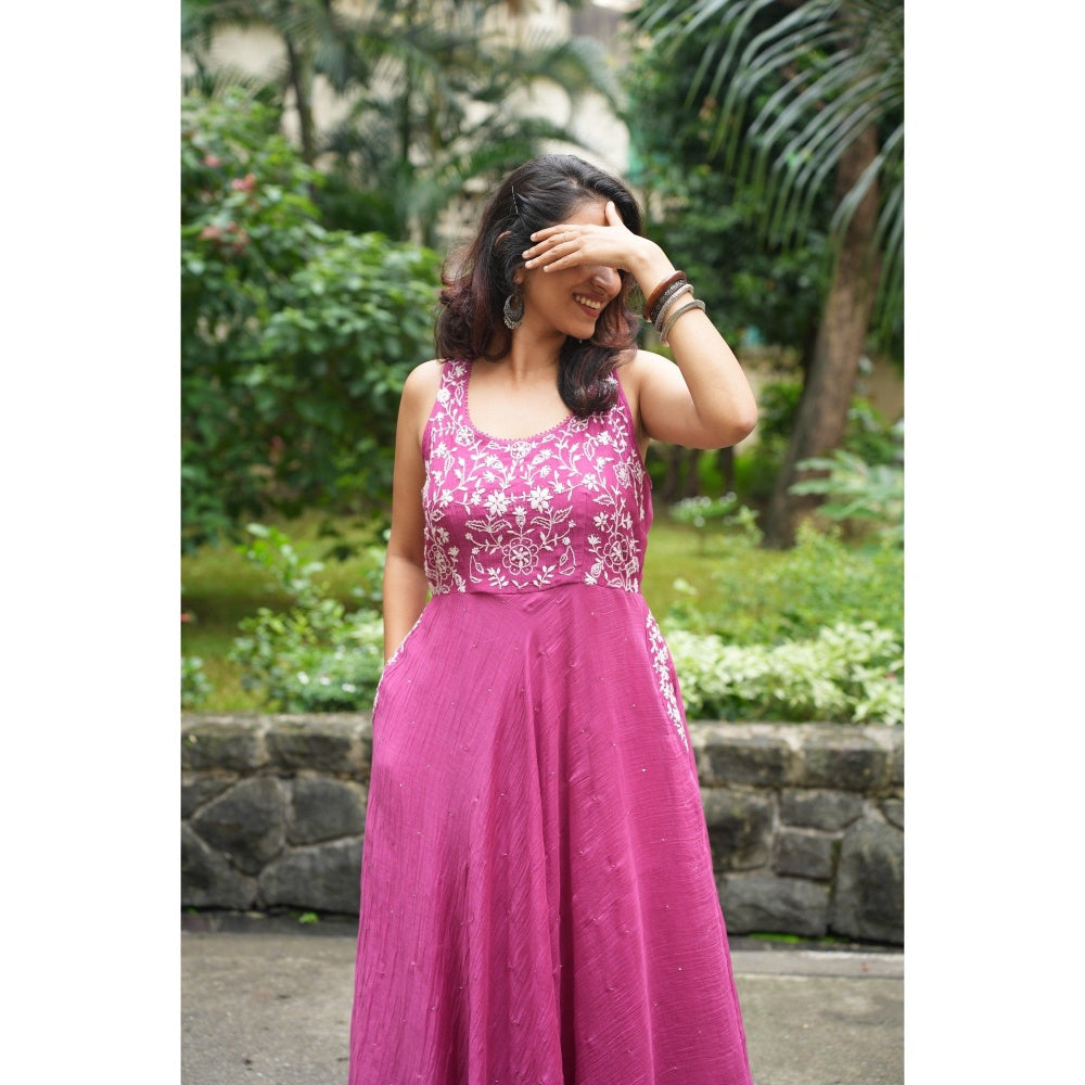 PANTS AND PAJAMAS Berry Chikan Chanderi Mull Dress