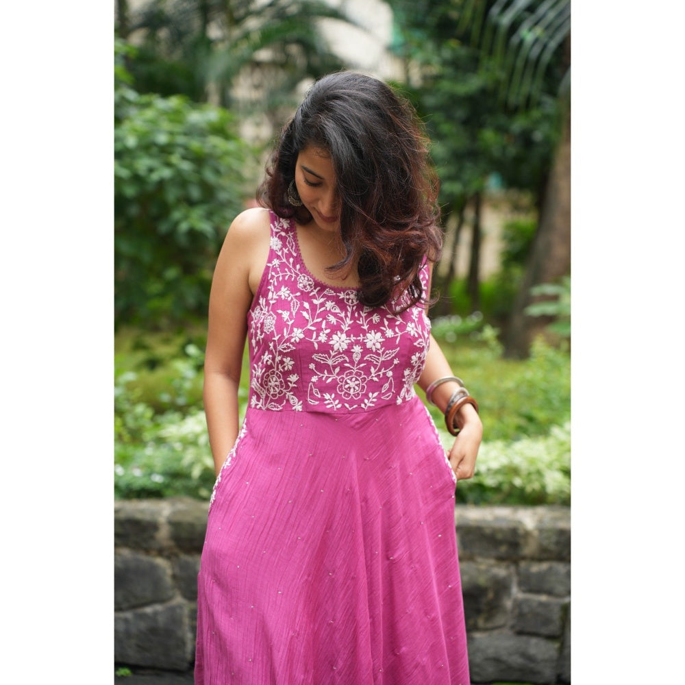 PANTS AND PAJAMAS Berry Chikan Chanderi Mull Dress