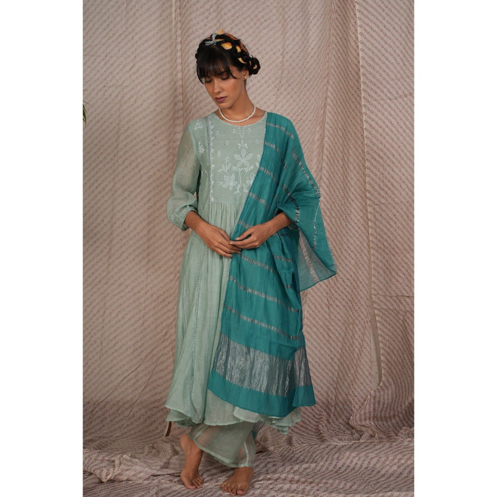 PANTS AND PAJAMAS Teal Chanderi Dupatta