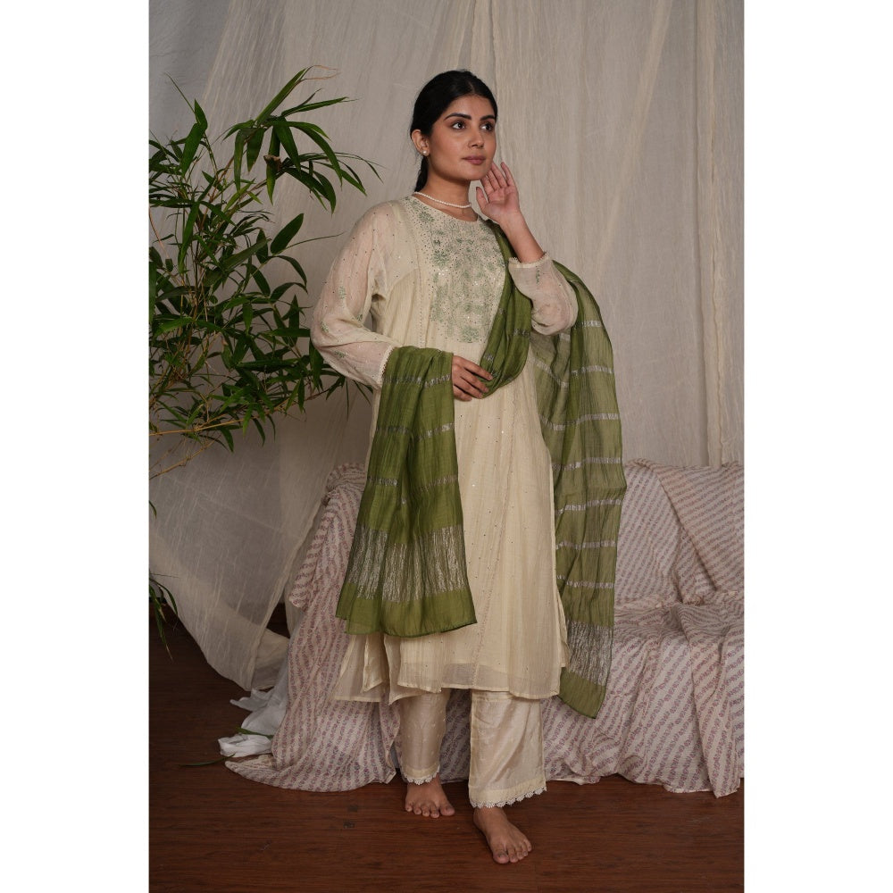 PANTS AND PAJAMAS Mehendi Green Chanderi Dupatta