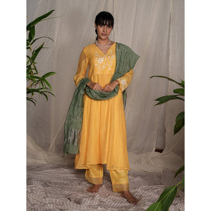 PANTS AND PAJAMAS Moss Green Chanderi Dupatta