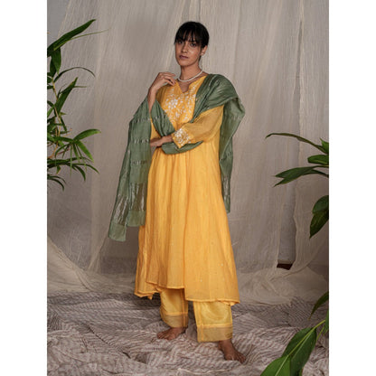 PANTS AND PAJAMAS Moss Green Chanderi Dupatta