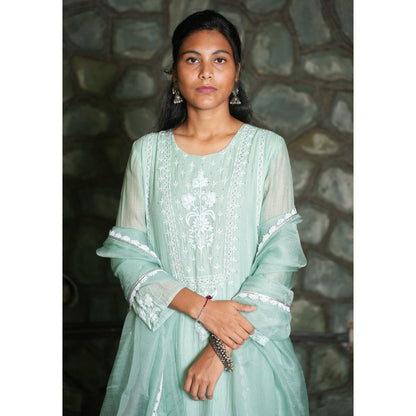 PANTS AND PAJAMAS Aqua Organza Dupatta