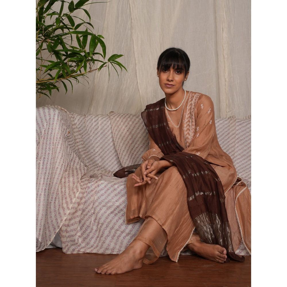 PANTS AND PAJAMAS Dark Brown Chanderi Dupatta