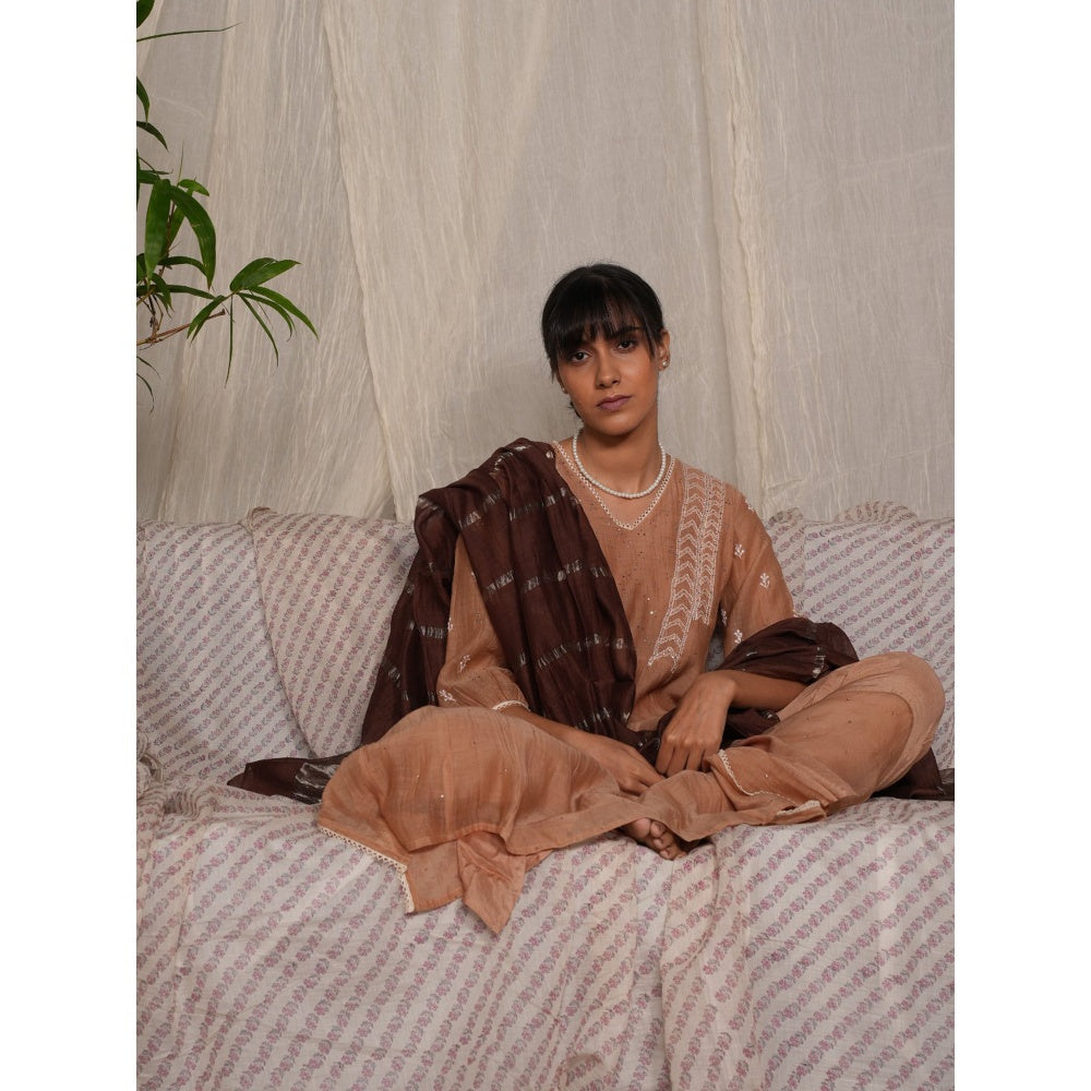 PANTS AND PAJAMAS Dark Brown Chanderi Dupatta