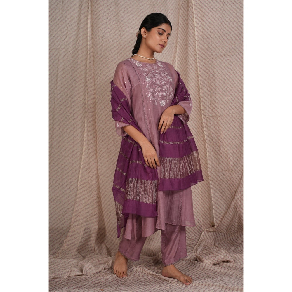 PANTS AND PAJAMAS Purple Chanderi Dupatta