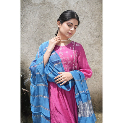PANTS AND PAJAMAS Blue Chanderi Dupatta