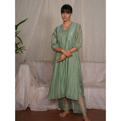 PANTS AND PAJAMAS Moss Green Cotton Silk Pant
