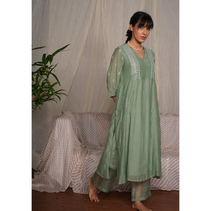 PANTS AND PAJAMAS Moss Green Cotton Silk Pant