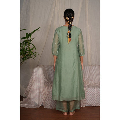PANTS AND PAJAMAS Moss Green Cotton Silk Pant