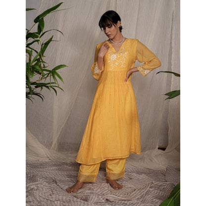 PANTS AND PAJAMAS Yellow Cotton Silk Pant