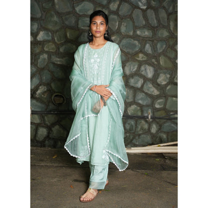 PANTS AND PAJAMAS Aqua Cotton Silk Pant
