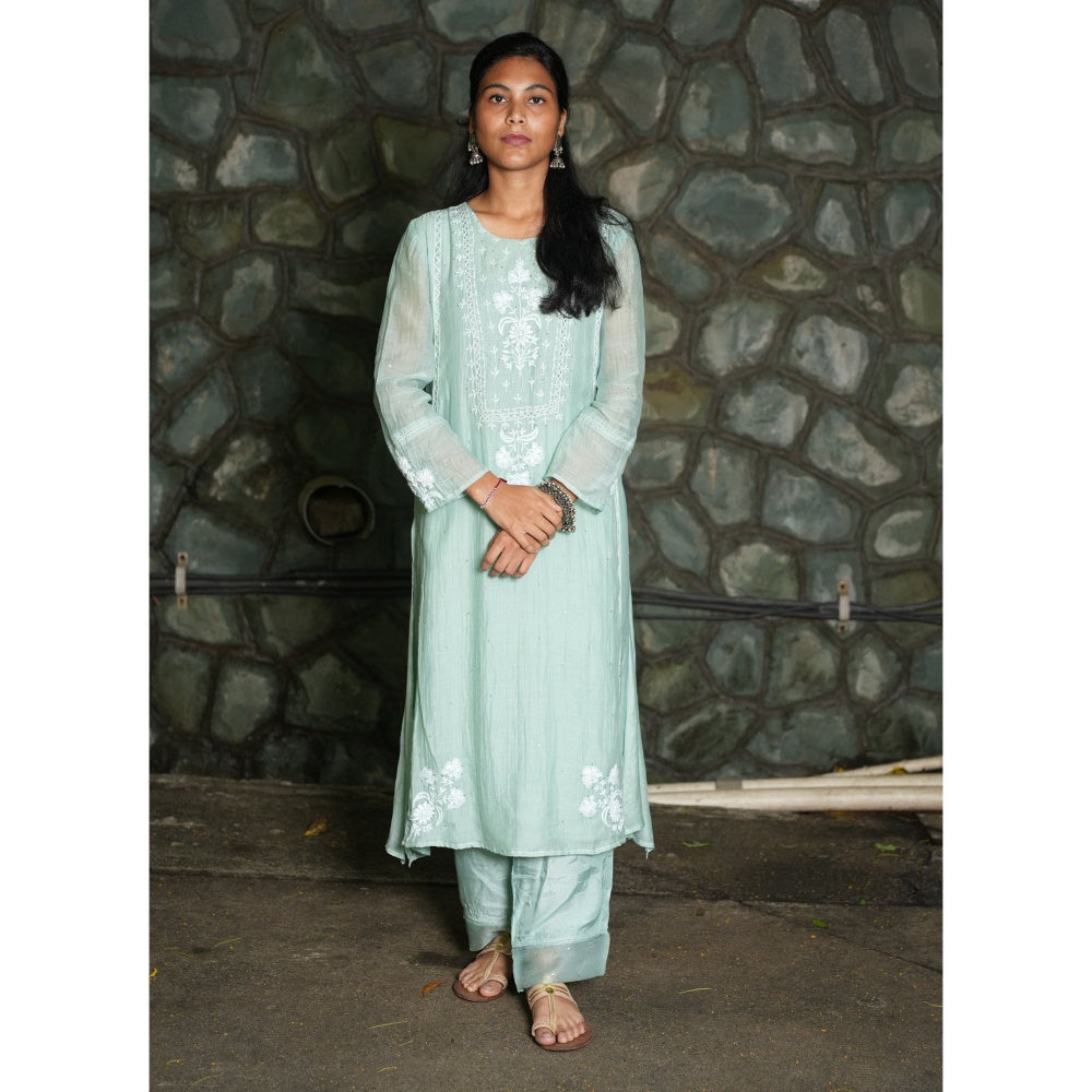 PANTS AND PAJAMAS Aqua Cotton Silk Pant