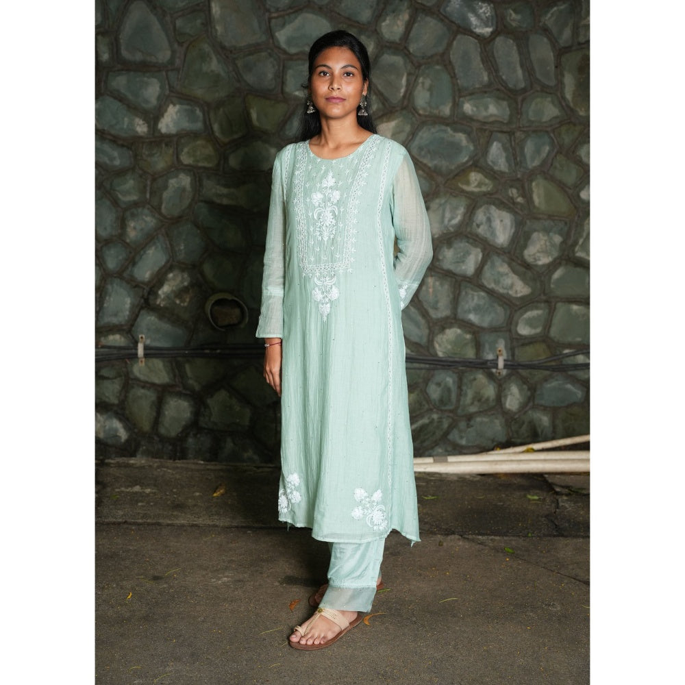 PANTS AND PAJAMAS Aqua Cotton Silk Pant