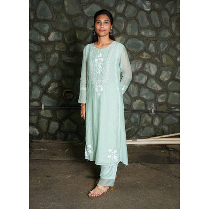 PANTS AND PAJAMAS Aqua Cotton Silk Pant
