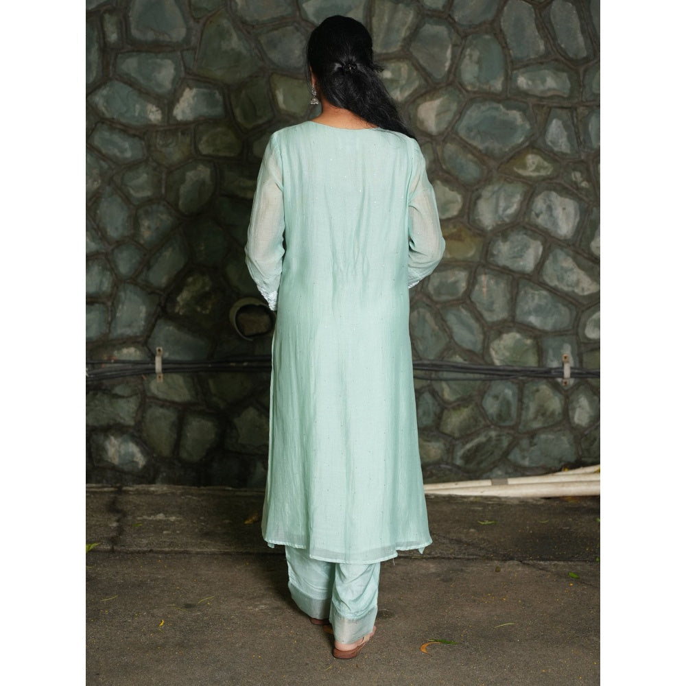 PANTS AND PAJAMAS Aqua Cotton Silk Pant