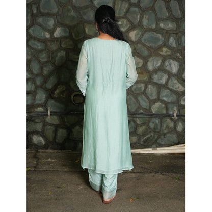 PANTS AND PAJAMAS Aqua Cotton Silk Pant