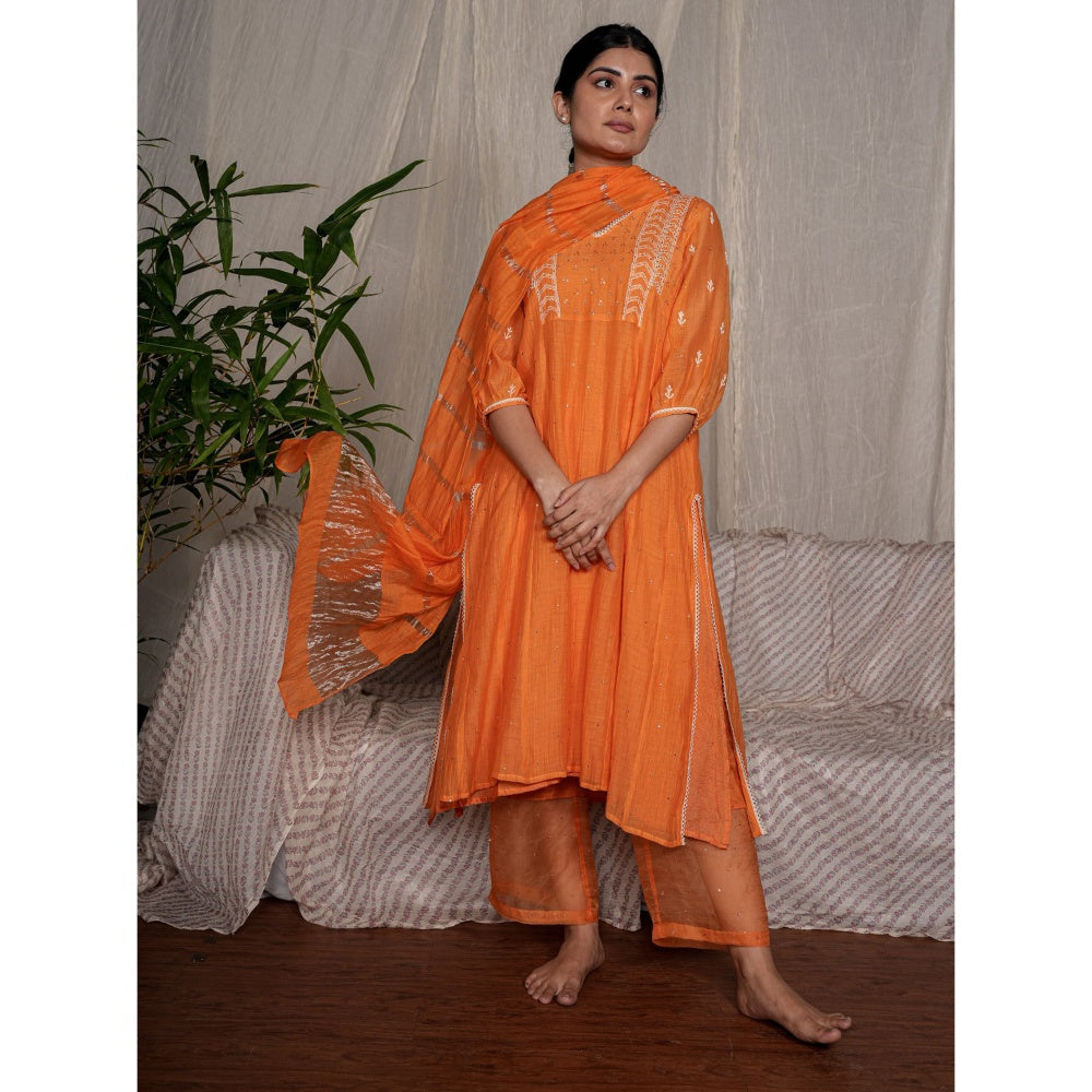 PANTS AND PAJAMAS Orange Cotton Silk Pant