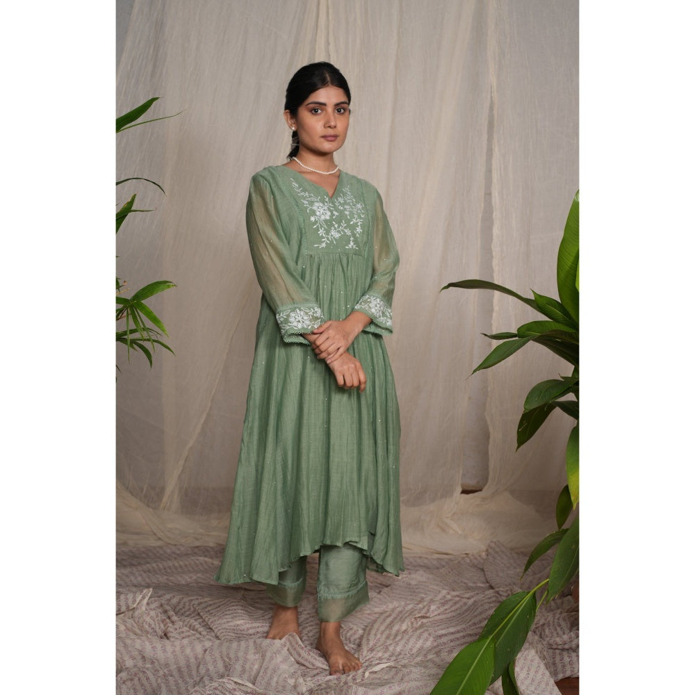 PANTS AND PAJAMAS Moss Green Cotton Silk Pant
