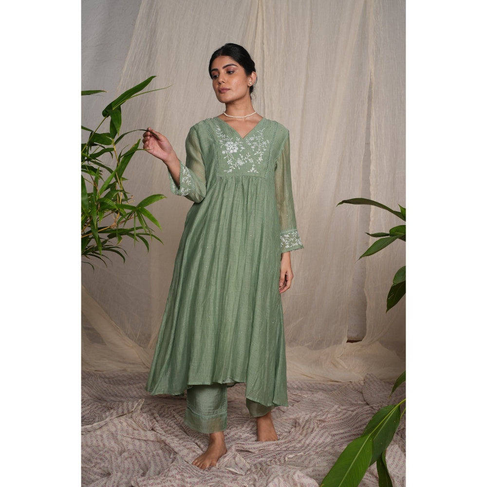 PANTS AND PAJAMAS Moss Green Cotton Silk Pant