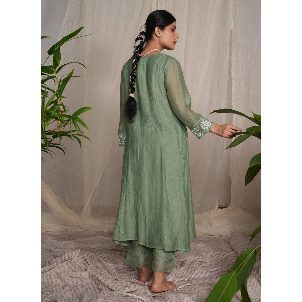 PANTS AND PAJAMAS Moss Green Cotton Silk Pant