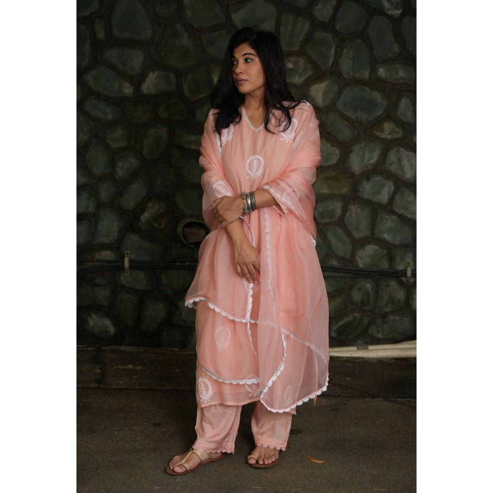 PANTS AND PAJAMAS Blushpink Chikan Chanderi Mull Kurta