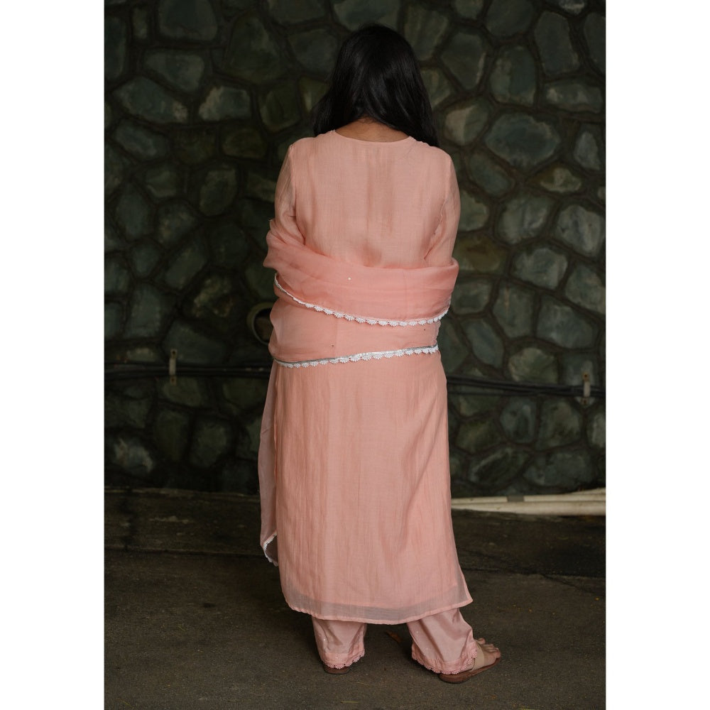 PANTS AND PAJAMAS Blushpink Chikan Chanderi Mull Kurta