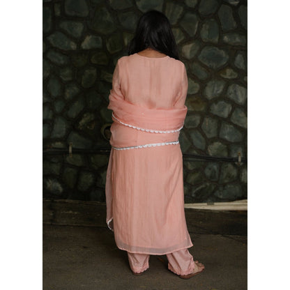 PANTS AND PAJAMAS Blushpink Chikan Chanderi Mull Kurta