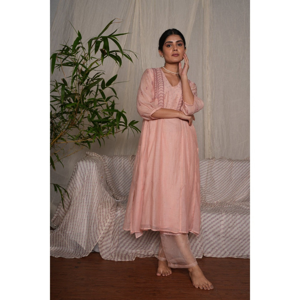 PANTS AND PAJAMAS Blushpink Chikan Chanderi Mull Kurta