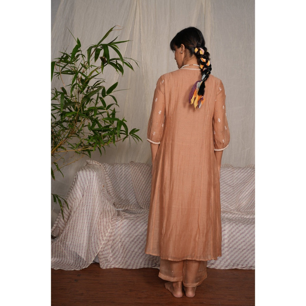 PANTS AND PAJAMAS Beige Chikan Chanderi Mull Kurta