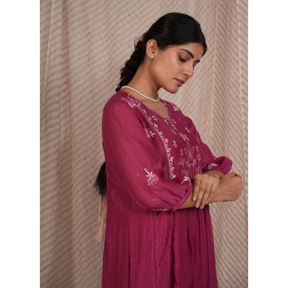 PANTS AND PAJAMAS Berry Chikan Chanderi Mull Kurta