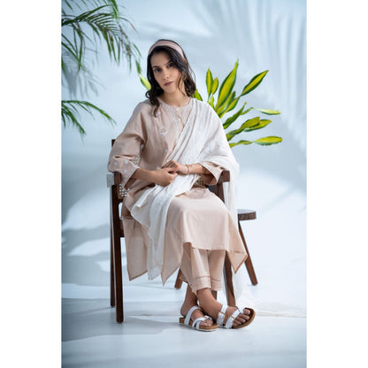 PANTS AND PAJAMAS Hazel White Chikan Chanderi Dupatta