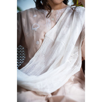 PANTS AND PAJAMAS Hazel White Chikan Chanderi Dupatta