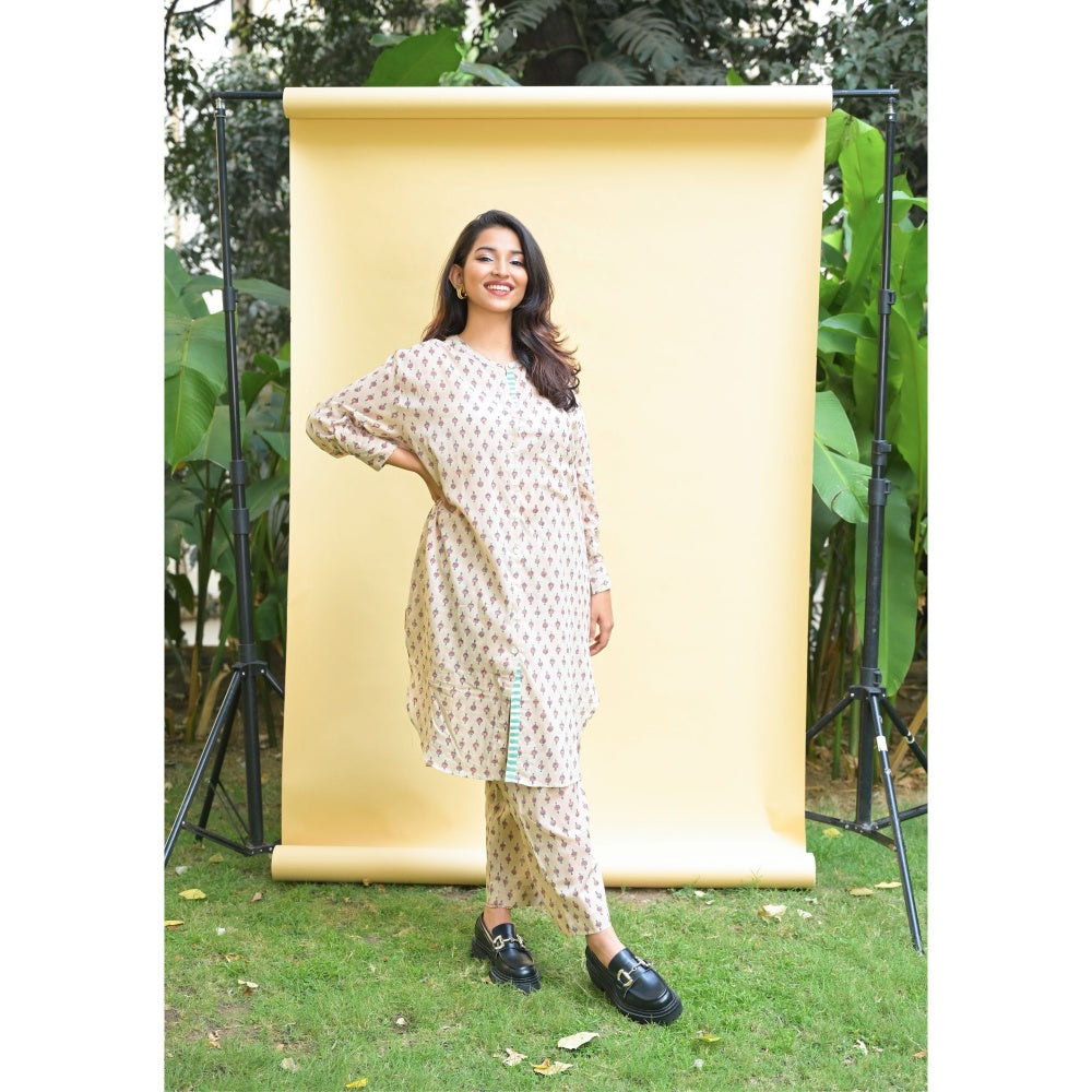 PANTS AND PAJAMAS Kai Beige Block Printed Cotton Bottom