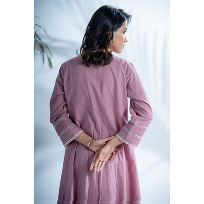 PANTS AND PAJAMAS Mauve Lilac Chikankari in Cotton and Chanderi Dupatta (Set of 3)
