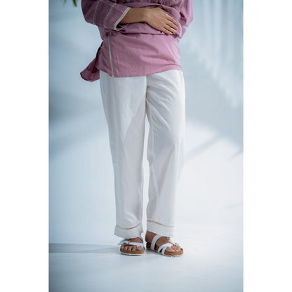 PANTS AND PAJAMAS Mauve Off White Cotton Bottom