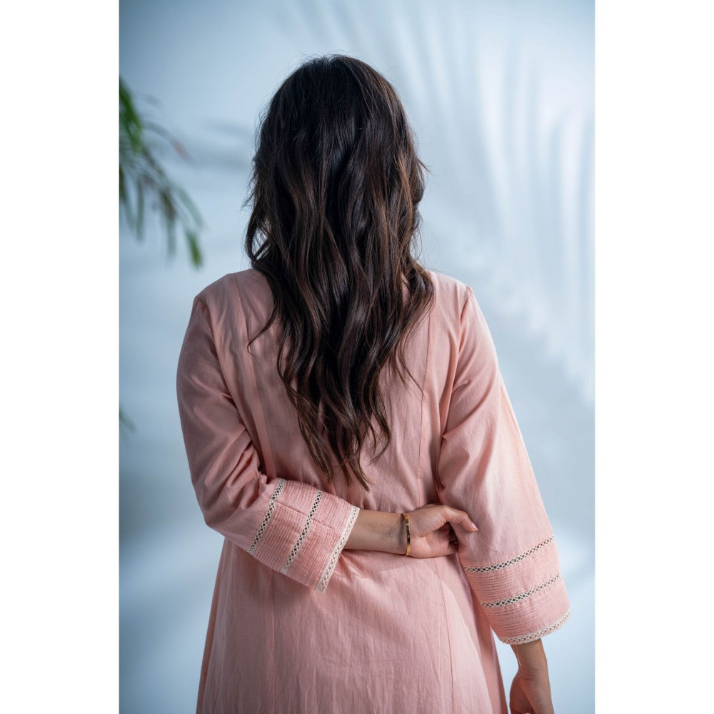 PANTS AND PAJAMAS Rozovo Blush Pink Chikankari in Cotton Kurta and Cotton Bottom (Set of 2)
